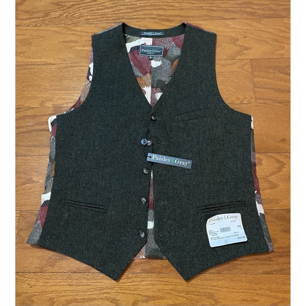 Paisley & Gray Mens Slim Fit Vest w/ Owl Print Back Medium New! NWT $80